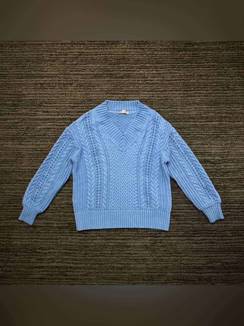 J.Crew V neck cable knit crochet sweater